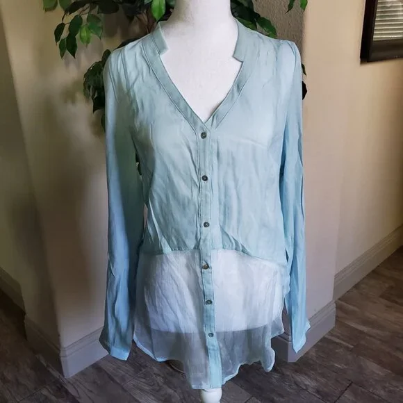 Line & Dot Blue Semi-Sheer Silk Tunic - Picture 1 of 9